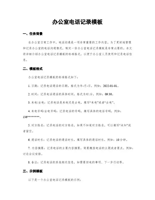 办公室电话记录模板