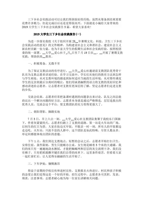 2019大学生三下乡社会实践报告5篇