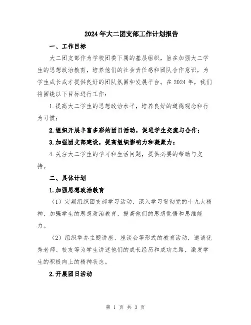 2024年大二团支部工作计划报告