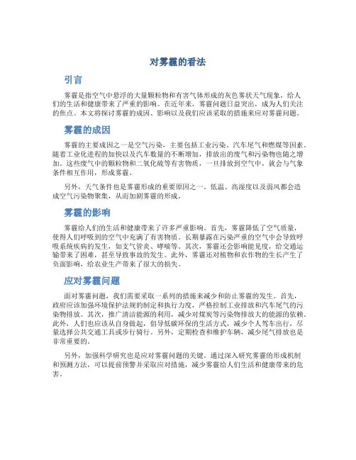 对雾霾的看法作文
