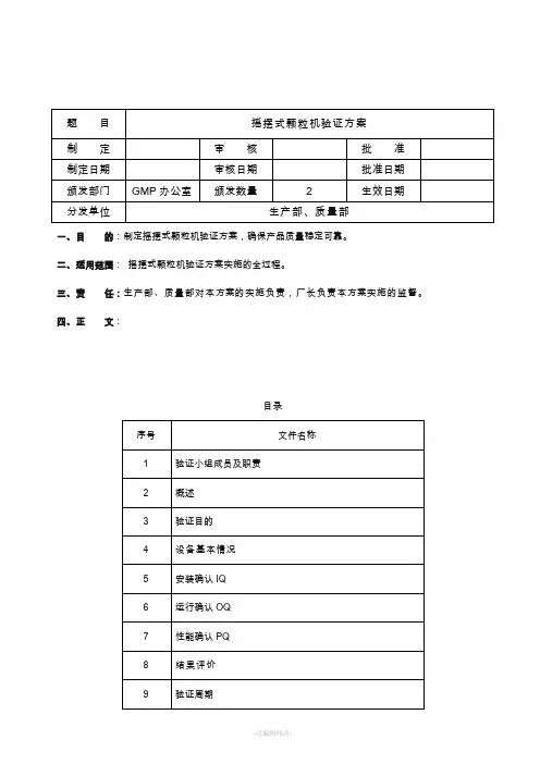 摇摆式颗粒机验证方案