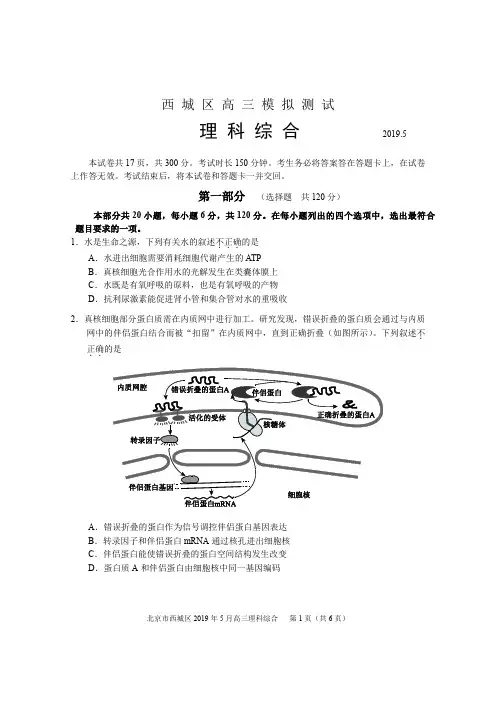 北京市西城区2019年高考二模生物试卷(含答案解析)
