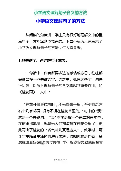 小学语文理解句子含义的方法