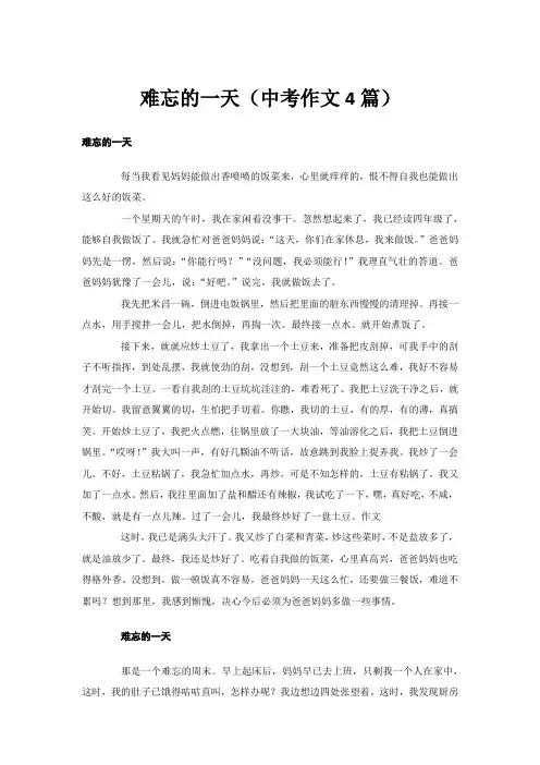 难忘的一天(中考作文4篇)