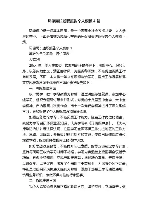 环保局长述职报告个人模板4篇