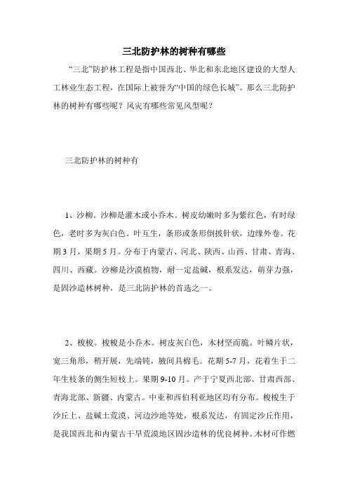 三北防护林的树种有哪些