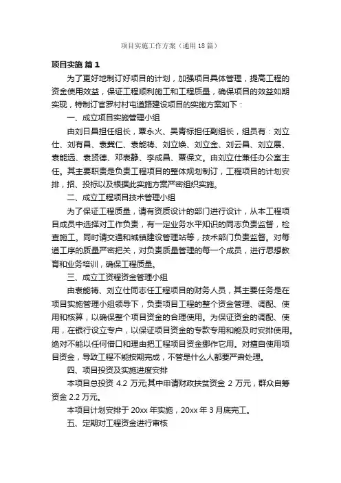 项目实施工作方案（通用18篇）