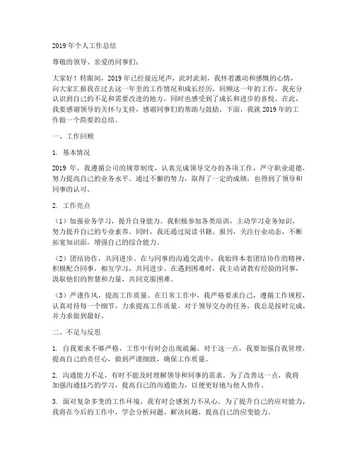 二o一九个人工作总结