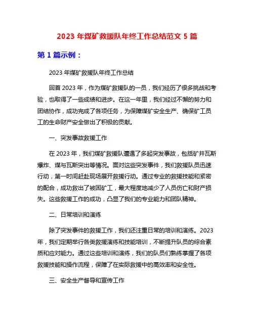 2023年煤矿救援队年终工作总结范文5篇