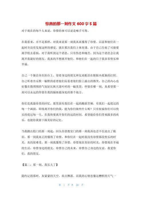 惊喜的那一刻作文600字5篇
