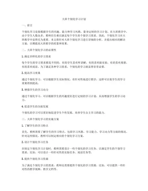大班个别化学习计划
