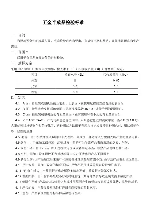 五金半成品检验标准