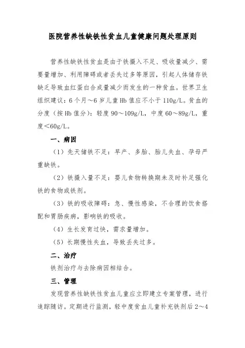 医院营养性缺铁性贫血儿童健康问题处理原则