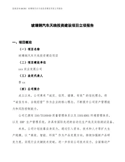玻璃钢汽车天线投资建设项目立项报告