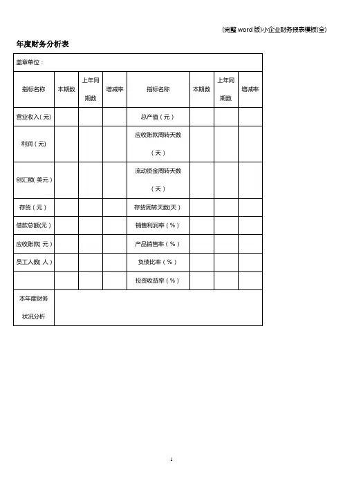 (完整word版)小企业财务报表模板(全)