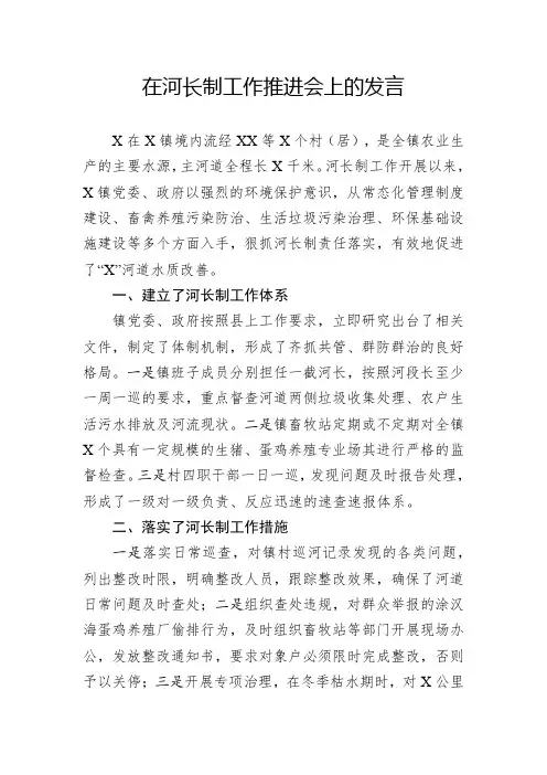 在河长制工作推进会上的发言