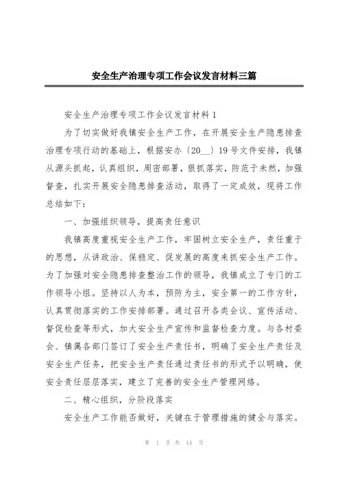 安全生产治理专项工作会议发言材料三篇