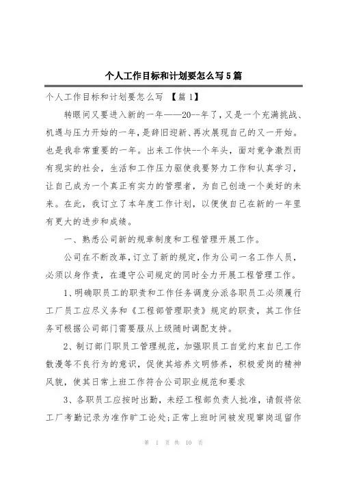 个人工作目标和计划要怎么写5篇