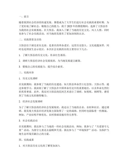 大悟县暑假社会实践报告