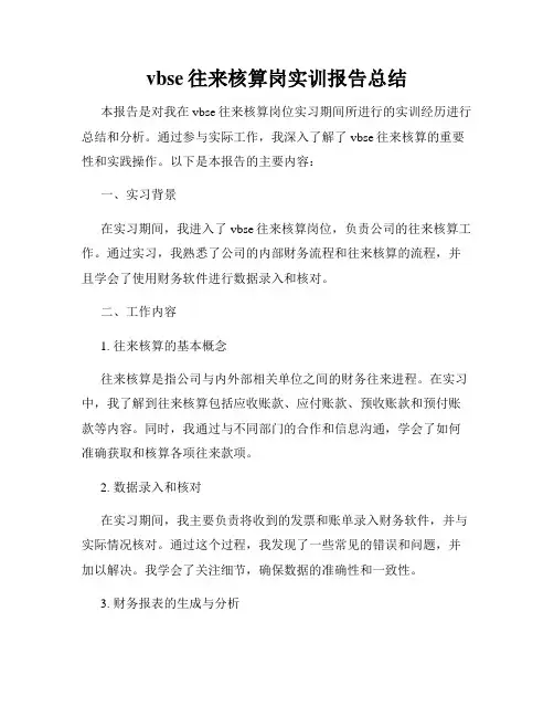 vbse往来核算岗实训报告总结