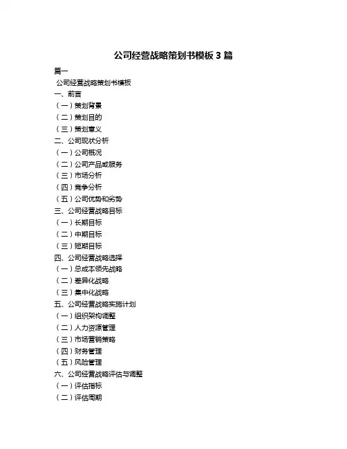 公司经营战略策划书模板3篇