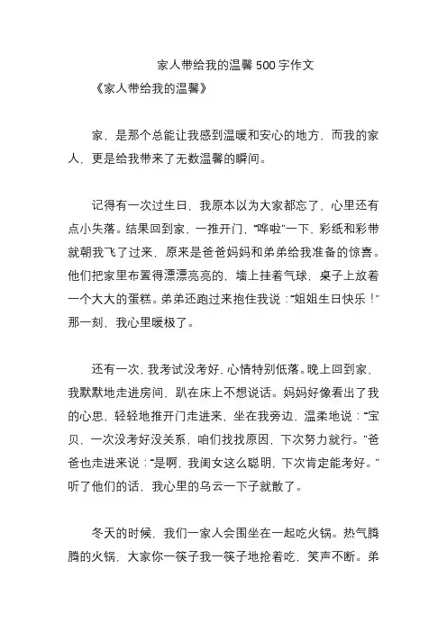 家人带给我的温馨500字作文