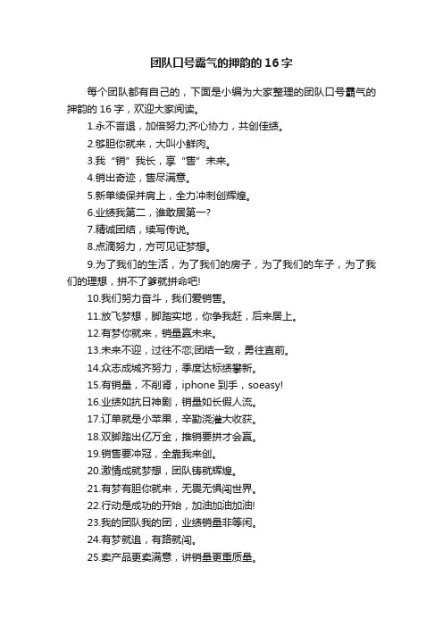 团队口号霸气的押韵的16字