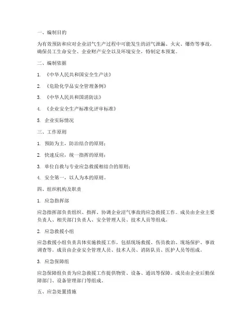 企业沼气应急预案范文