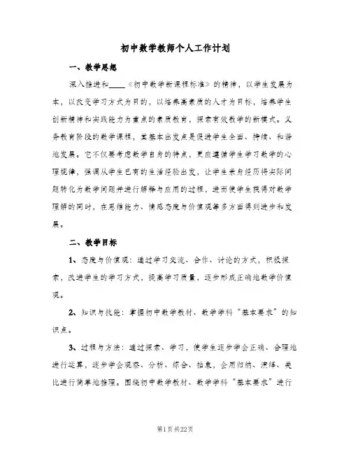 初中数学教师个人工作计划(5篇)