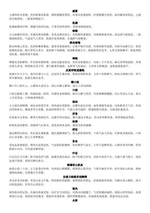 中医执业助理医师考试中医儿科歌诀