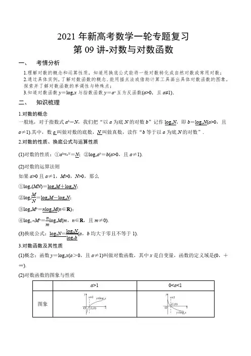 2021年新高考数学一轮专题复习第09讲-对数与对数函数(解析版)