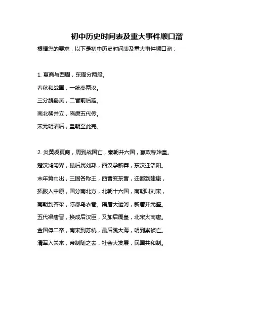 初中历史时间表及重大事件顺口溜