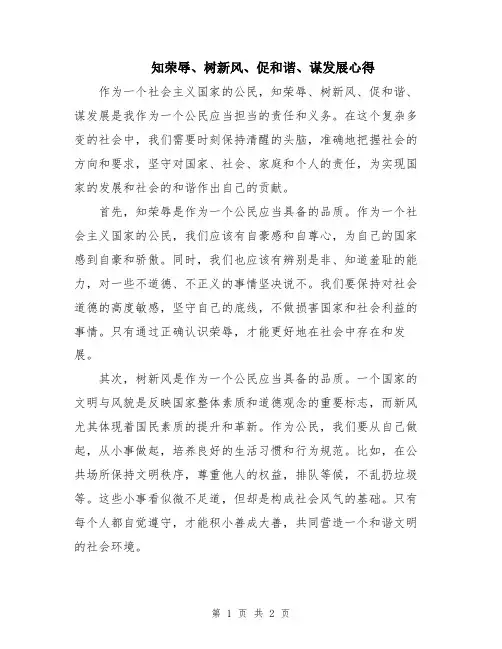 知荣辱、树新风、促和谐、谋发展心得
