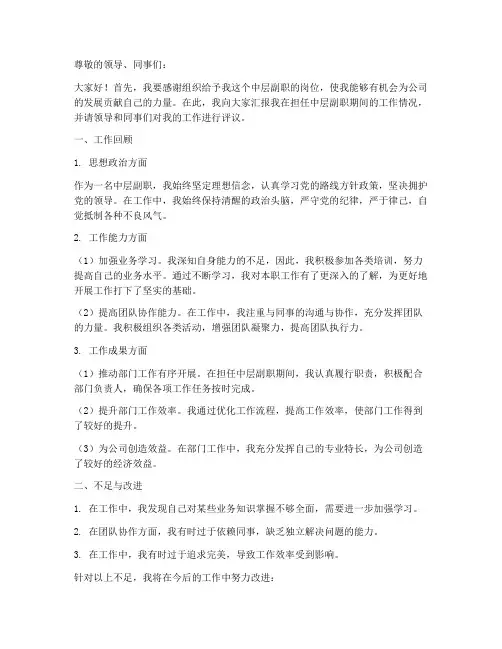 中层副职转正述职报告