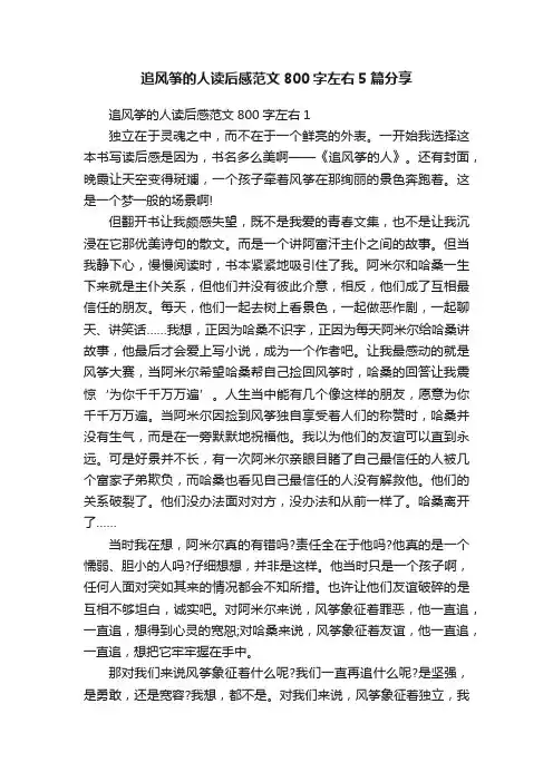 追风筝的人读后感范文800字左右5篇分享