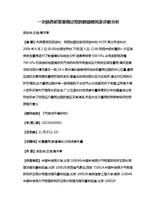 一次陕西初夏暴雨过程的数值模拟及诊断分析