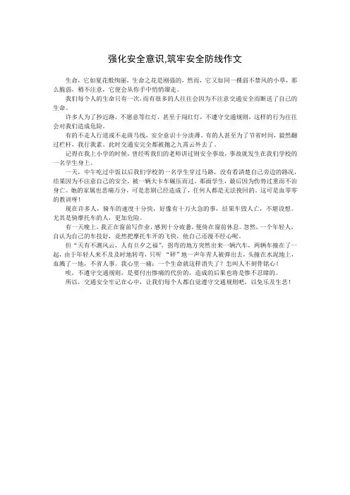 强化安全意识,筑牢安全防线作文