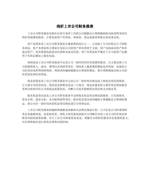 浅析上市公司财务报表