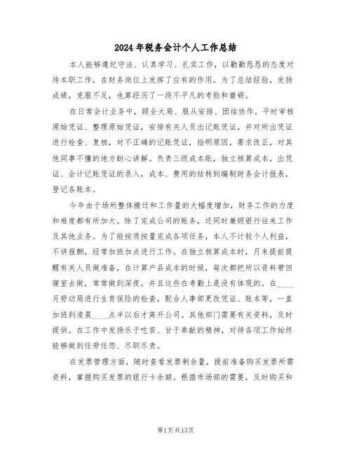 2024年税务会计个人工作总结（五篇）