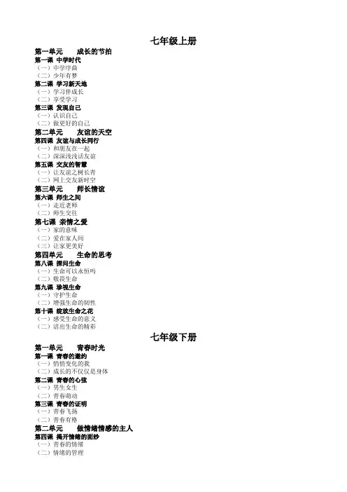 初中《道德与法治》教材目录(部编版)