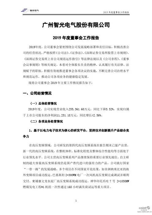 智光电气：2019年度董事会工作报告
