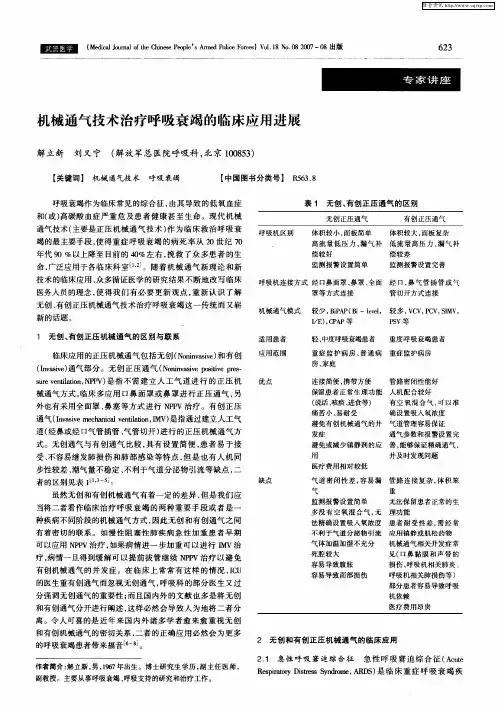 机械通气技术治疗呼吸衰竭的临床应用进展