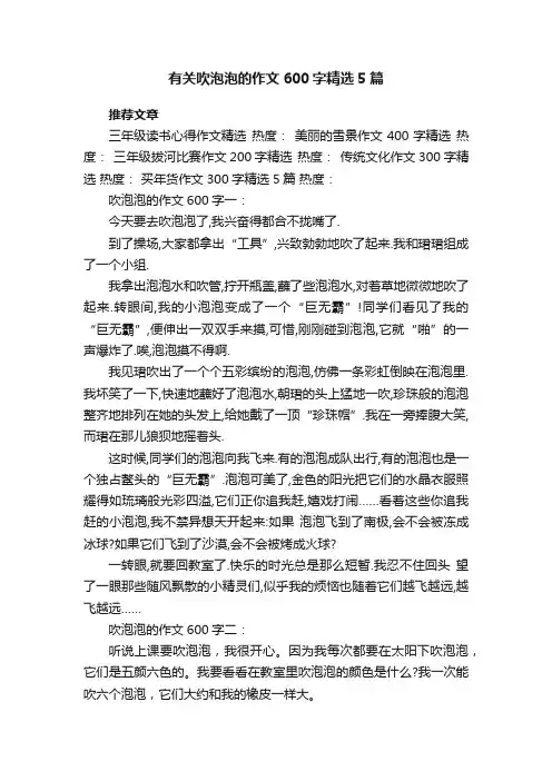 有关吹泡泡的作文600字精选5篇