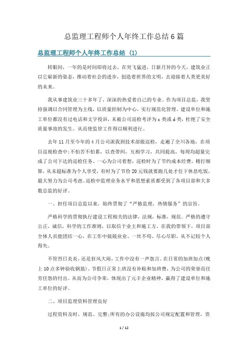 总监理工程师个人年终工作总结6篇
