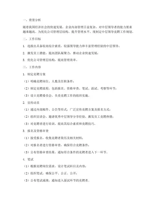 中层领导竞聘工作规划