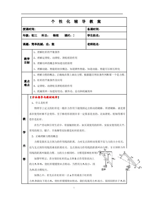 初中物理简单机械,功,能专题讲义