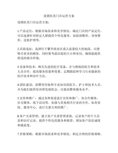 连锁医美门诊运营方案