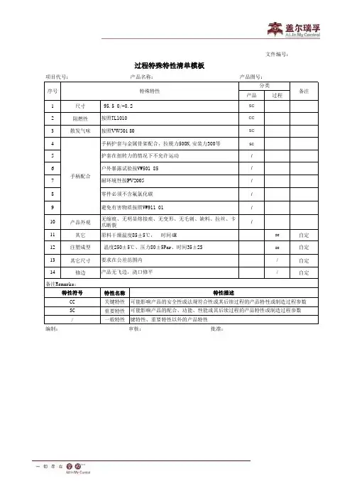 过程特殊特性清单模板