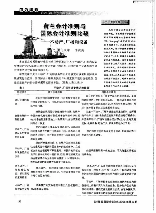 荷兰会计准则与国际会计准则比较——不动产、厂场和设备