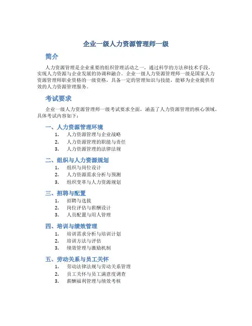企业一级人力资源管理师一级